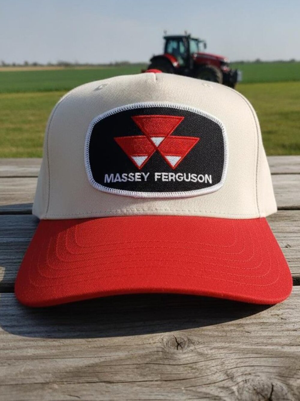 Massey Ferguson Tractor Patch Cream Red OTTO Mid Profile Snapback Hat New Farmer